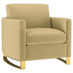 Indulge in opulent comfort with this textured velvet chair. Its reversible feather blend seat and back cushions, complemented by curved arms and gold stainless steel legs. Smooth upholstery and lustrous details blend simplicity with timeless splendor, mak
