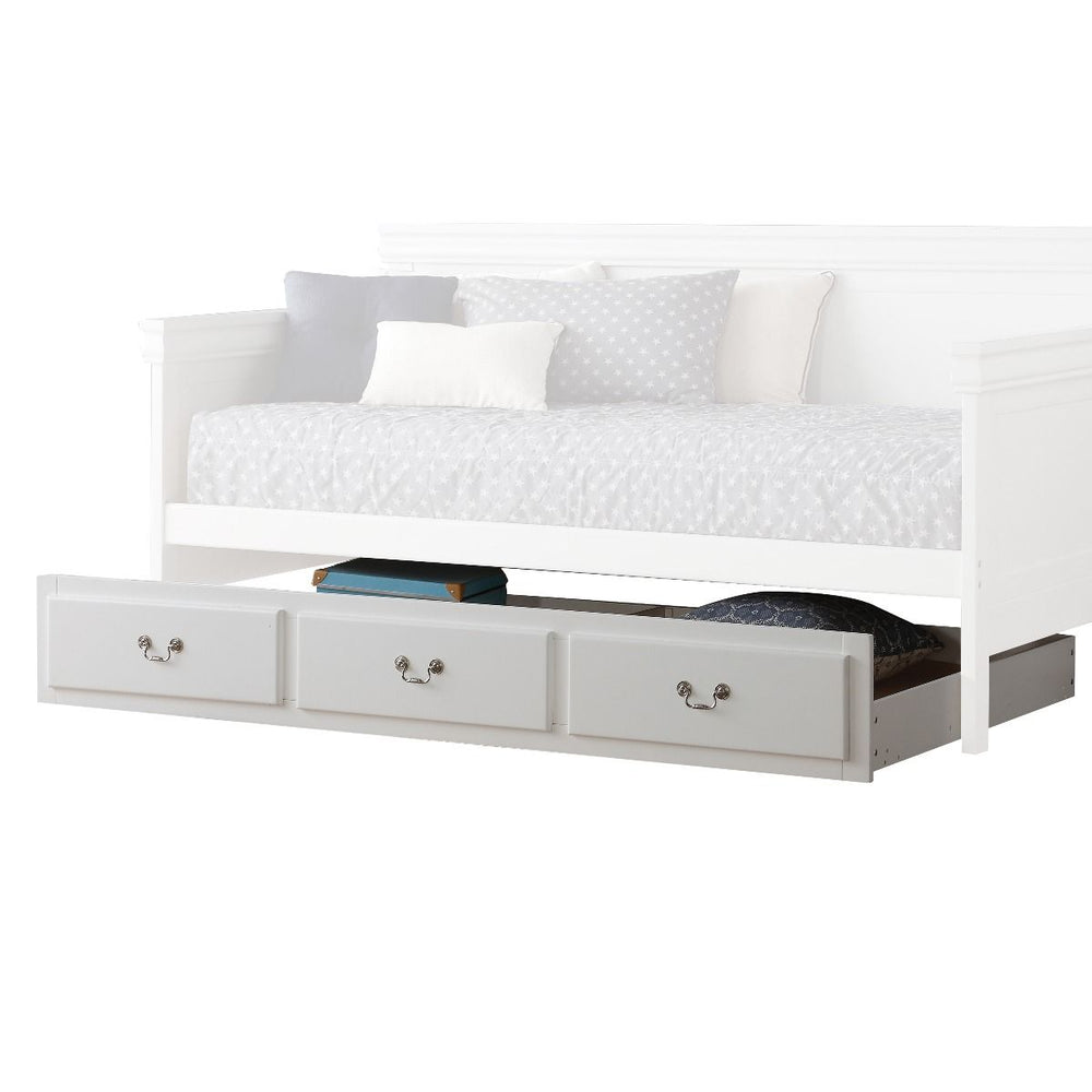 KD, Twin Trundle (Faux Drawers) Functional Bed or Drawer (Division Board Included, Removable) 3 Slats & 4 MDF Boards Caster Wheels Included<br/><br/><b>Product Features</b><ul><li>Case: 1Pc/1Ctn</li><li>Finish: White</li><li>Style: Transitional</li><li>Ma