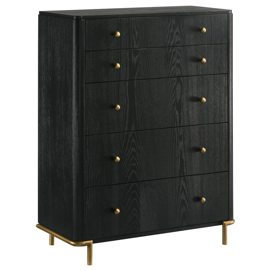 Enhance storage and style in your bedroom with a modern five-drawer chest. Impeccably designed, it features a classic silhouette complete with rounded corners that create a softened effect perfect for a soothing space. The chest offers five drawers for ea