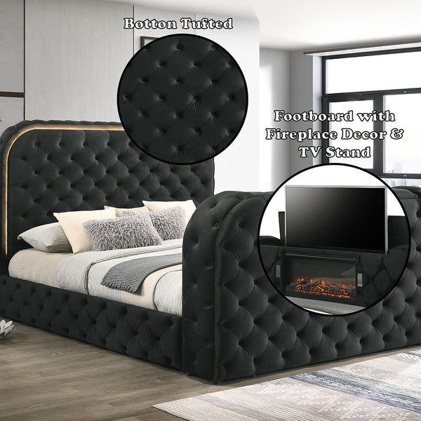  Fireplace & TV Stand - Black Upholstery Velvet