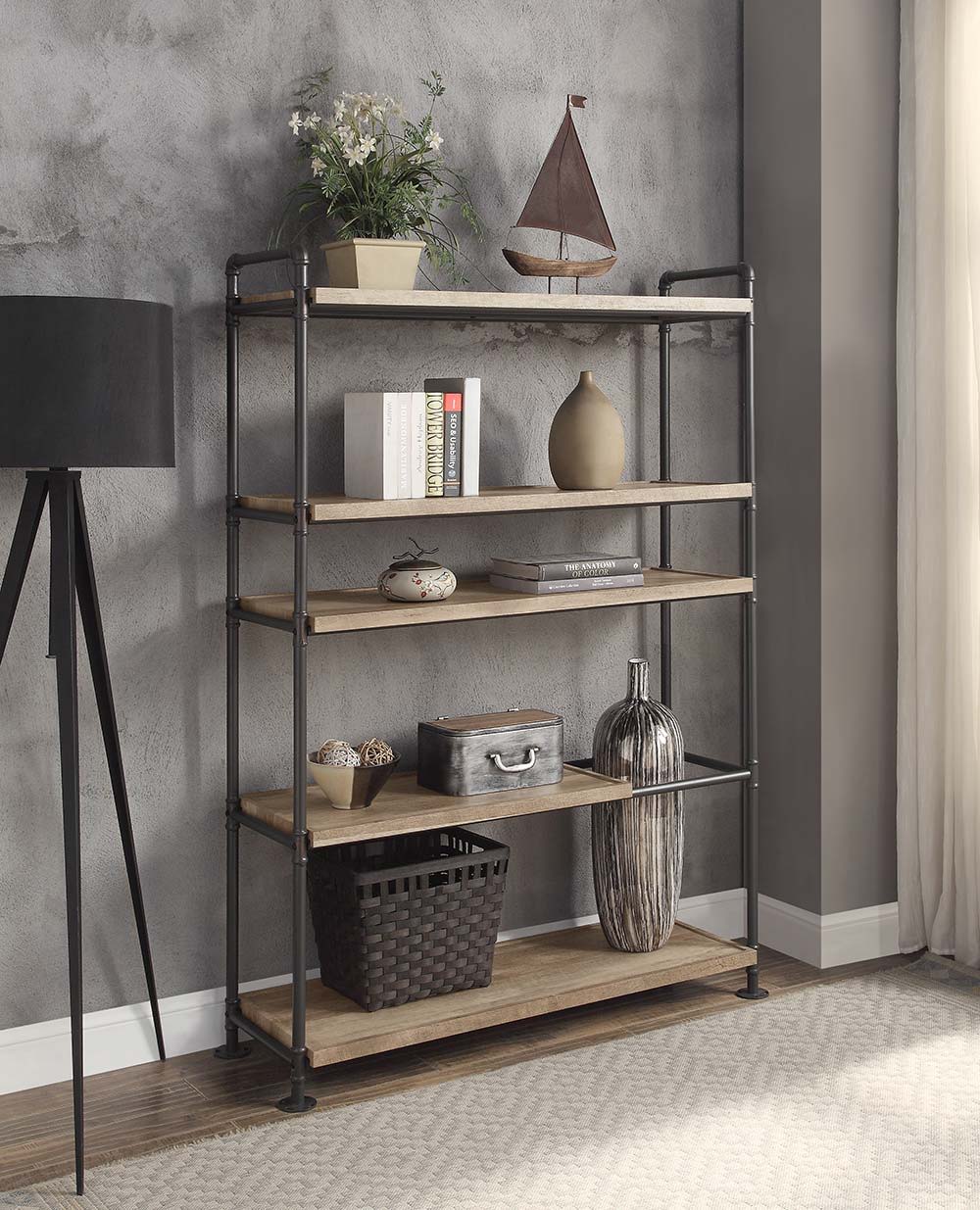 Brantley - Bookshelf - Brown, Light - 65-"H - 4 Tier shelf