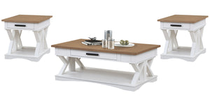 Destined to be the heart of any conversation area, the Americana Modern Cocktail Table is a must-have. Crafted in a soft Cotton white finish, it features a contrasting wood-grain top in Weathered Natural. A lower open area is perfect for storage and displ
