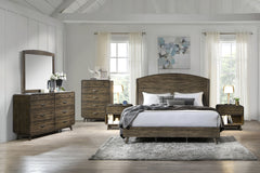 The Rex 5 Piece Bedroom Set in Walnut Brown includes everything you need to complete your bedroom: a headboard, footboard, two side rails, a slat kit, a dresser, a mirror, a chest, and two nightstands. Crafted from solid rubberwood, manufactured woods, an