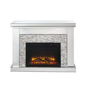 Assembled, Rectangular Fireplace â€¢ Beveled Mirrored Finish, with Faux Stones Inlay (B) â€¢ Orientation: Free Standing â€¢ NO Storage â€¢ Fireplace with Touch Control Panel & Remote Controller â€¢ Functions: Adjustable Temperature, Timer, Flame Light Onl