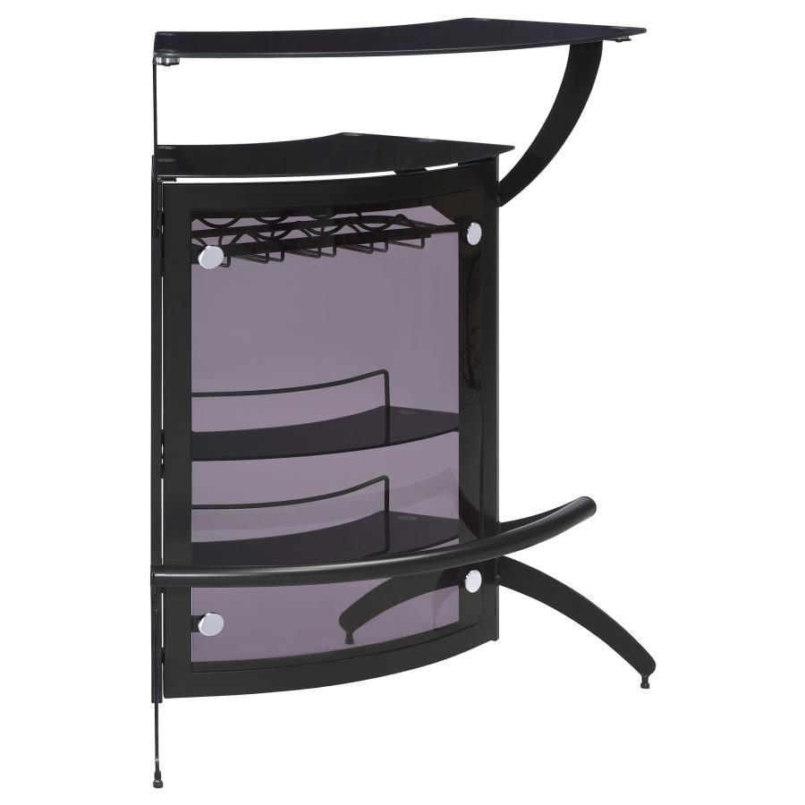 Heavy on the modern elegance scale, the design of this elegant bar unit turns heads as it provides comprehensive serving and entertaining functions. Enjoy a lovely smoked acrylic with black tempered glass and black metal frame, combining to offer a sophis