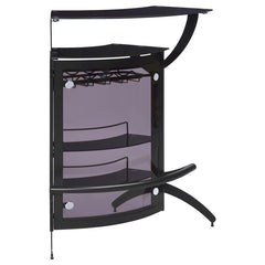 Heavy on the modern elegance scale, the design of this elegant bar unit turns heads as it provides comprehensive serving and entertaining functions. Enjoy a lovely smoked acrylic with black tempered glass and black metal frame, combining to offer a sophis