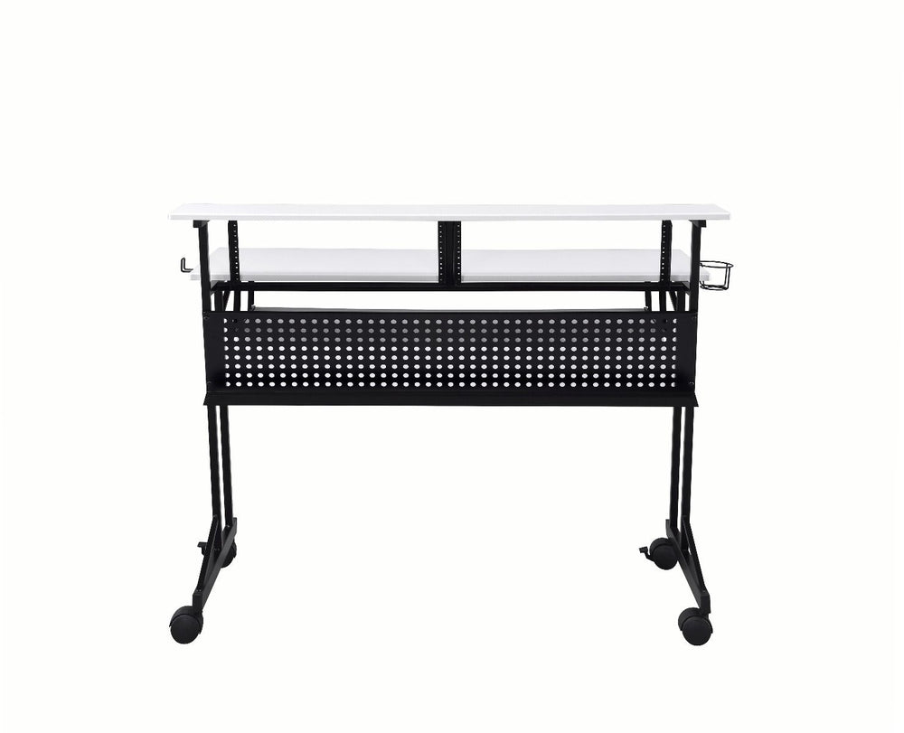 Perfectly fit for every workspace, this Suitor Music Recording Studio Desk offers style without sacrificing function. The shelves are intended to make your working space neat and organized and also keep the monitor at an eye-level for comfortable viewing.