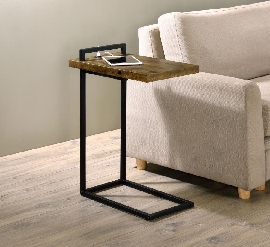Earthy and modern, this accent table features a floating tabletop design and a minimal C-shaped silhouette. With a flush base that slips beneath seating, slide this table up to reach for refreshments or keep a handheld device close at hand. The sturdy ste