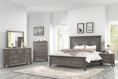 Experience the epitome of luxury with the Lisbon 6 Piece Bedroom Suite in Gray. Crafted from Acacia solid wood and eco-friendly embossed oak laminate, this suite is designed for lasting strength and durability. Its multi-step gray finish enhances the inna