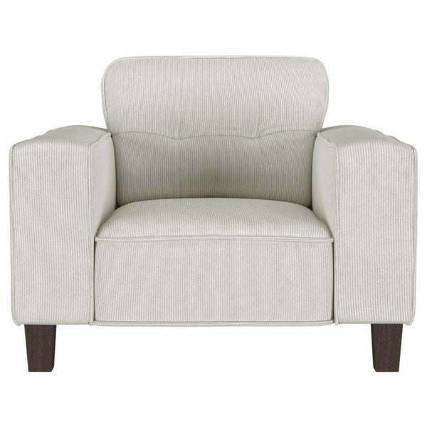  it features a solid stance complete with wide track arms and plush cushions. Its soft upholstery is appealingly neutral