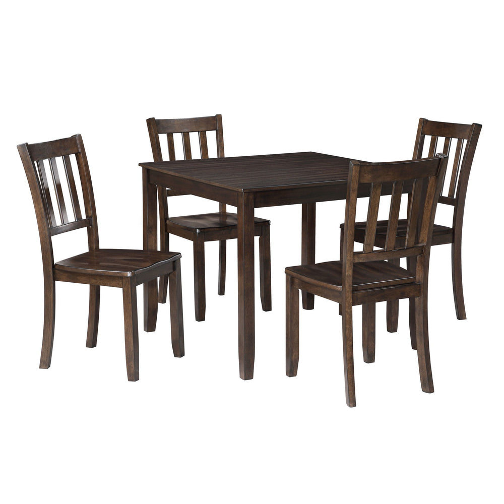 The Stellan 5 Piece Wood Dining Set in Black Cherry combines durability and style, making it an excellent choice for any home. This set includes a sturdy 36" x 36" dining table and four chairs, all crafted from solid Acacia, solid Rubberwood, and engineer