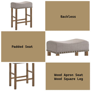 Martha II - Stool (Set of 2) - Tan Linen & Weathered Oak