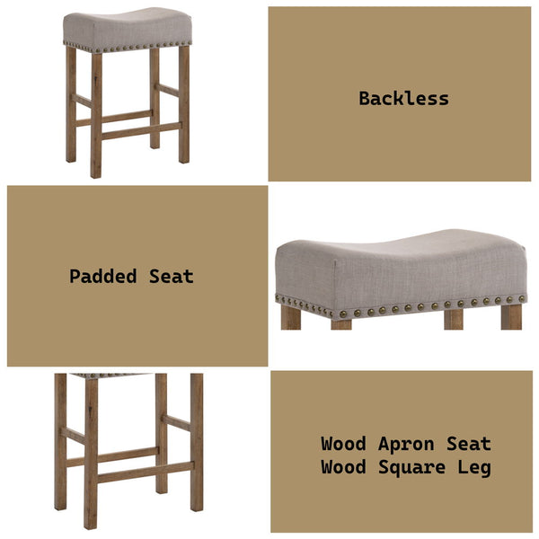 Martha II - Stool (Set of 2) - Tan Linen & Weathered Oak