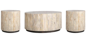 A natural fit for urban and suburban home dÃ©cor, the Downtown round cocktail table offers a casual luxury with a youthful, slightly Boho vibe. Organic yet refined this 38 inch diameter table is made from mango wood and bone inlay in a beautiful radial pa