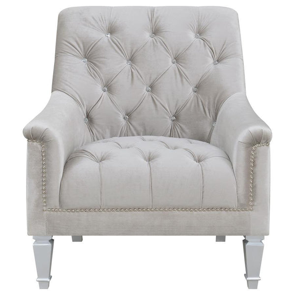 Avonlea - Velvet Upholstered Sloped Arm Chair - Pearl Silver