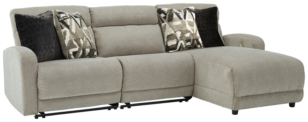 Delightfully modern. Exceptionally comfortable. When it comes to modular furniture with easy-elegant appeal, itâ€™s hard to beat this power reclining sectional. Wrapped in a decadently plush stone-tone fabric for neutral versatility, this chic sectional i