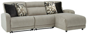 Delightfully modern. Exceptionally comfortable. When it comes to modular furniture with easy-elegant appeal, itâ€™s hard to beat this power reclining sectional. Wrapped in a decadently plush stone-tone fabric for neutral versatility, this chic sectional i