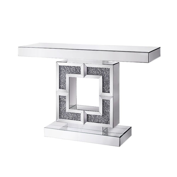 The Noralie Console Table will add a contemporary touch to any room in your home. With its clean lines, this brilliant rectangular occasional table showcases a distinctive style for an intriguing look. The table features a fully mirrored beveled table top