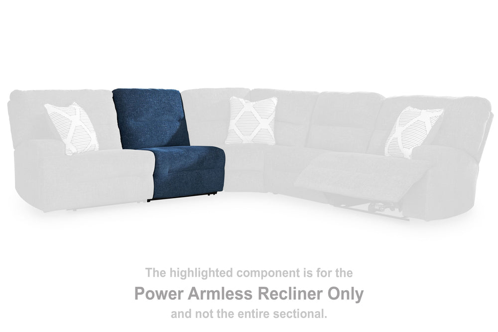 This power armless recliner is made with Next-Gen Nuvellaâ„¢ (polyester) upholstery. Pairs with other items in the series to make a sectional.<br><br><b>Additional Dimensions</b><br><ul><li>Seat depth: 23-"</li><li>Seat height: 20-"</li><li>Fully reclined