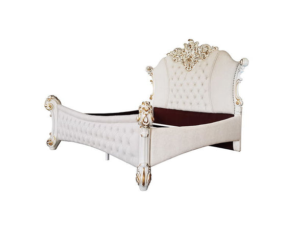 Vendom - Eastern King Bed - Two Tone Ivory Fabric & Antique Pearl Finish