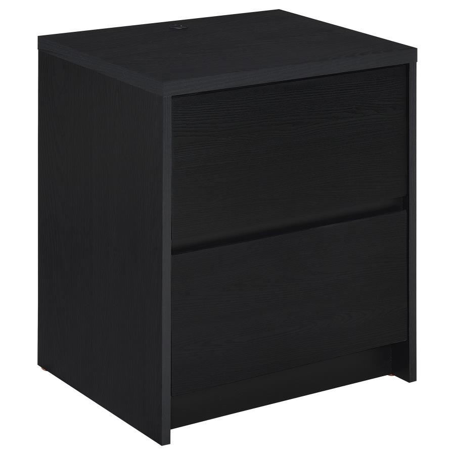 Modernize your bedside with this functional nightstand, featuring a wood-inspired finish. It includes two spacious drawers for ample storage and an integrated dual USB charging outlet with USB-A and USB-C ports for fast and convenient device charging. A m