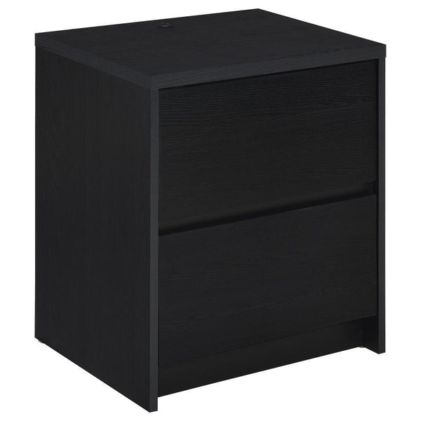 Modernize your bedside with this functional nightstand, featuring a wood-inspired finish. It includes two spacious drawers for ample storage and an integrated dual USB charging outlet with USB-A and USB-C ports for fast and convenient device charging. A m