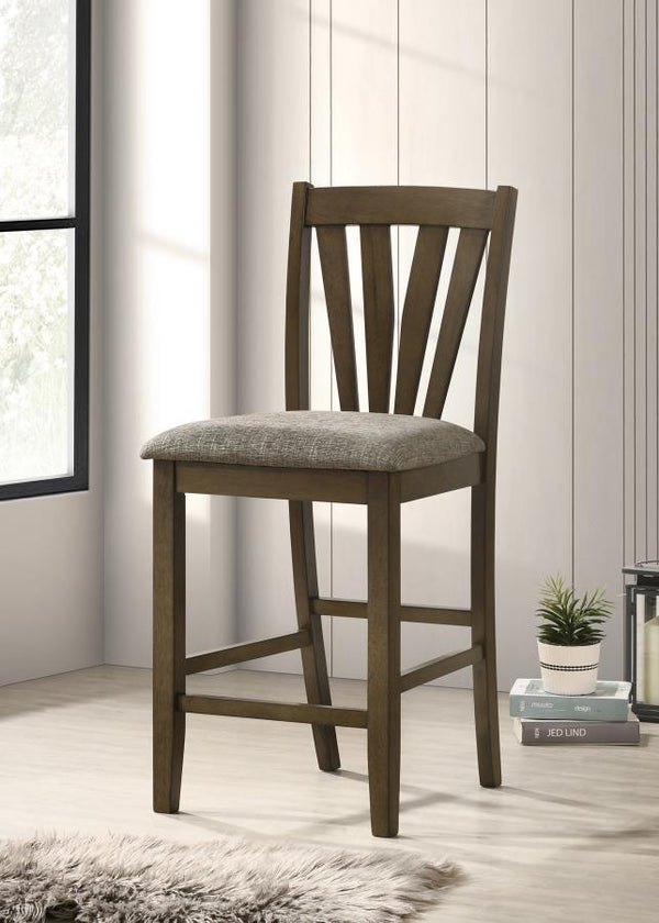  this side chair offers sturdy support while the foam-padded seat cushions provide plush comfort. Upholstered in a grey fabric