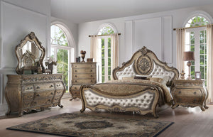 The Ragenardus bedroom collection is an impeccable example of truly memorable, with its luxurious traditional design. Your bedroom will be dignified fashion with the center piece. This arched panel bed has a beautiful designed headboard with intricate flo