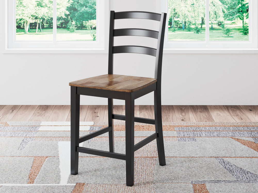This counter height bar stool dresses up your favorite farmhouse motifs with modern flair. A contoured butcher-block style seat keeps you comfortable and provides a ruggedly chic contrast to the sleek black frame.<br><br><b>Additional Dimensions</b><br><u