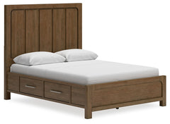 This queen panel bed with storage sits comfortably at the intersection of modern lodge and farmhouse aesthetics. Your warm and welcoming disposition is reflected in its charming architectural elements and light brown glazed finish. Even with its poise, th