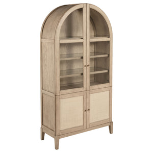Elevate your space with this sophisticated vitrine cabinet, designed to showcase your most treasured items with style. Featuring two wood-framed tempered glass doors, the upper section offers four tiers of shelving, perfect for displaying decor, dinnerwar
