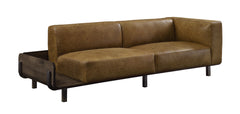The unique asymmetrical design of the Blanca and its top grain leather makes it the perfect focal point in a modern living room. The wooden base that wraps around the base of the tight seat cushion is supported by straight legs, and provides an extra side