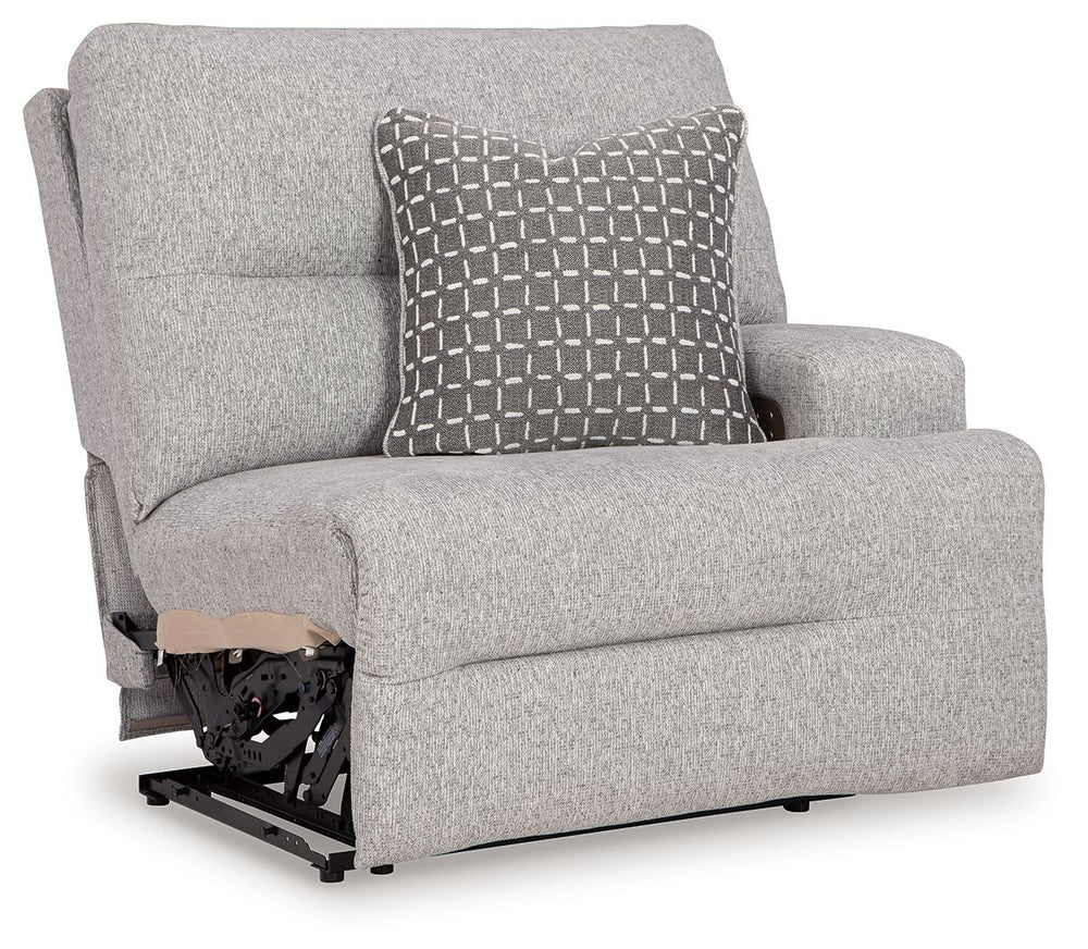 This right-arm facing power recliner is made with Next-Gen Nuvellaâ„¢ (polyester) upholstery. Pairs with other items in the series to make a sectional.<br><br><b>Additional Dimensions</b><br><ul><li>Arm height: 25-"</li><li>Seat depth: 24-"</li><li>Seat h