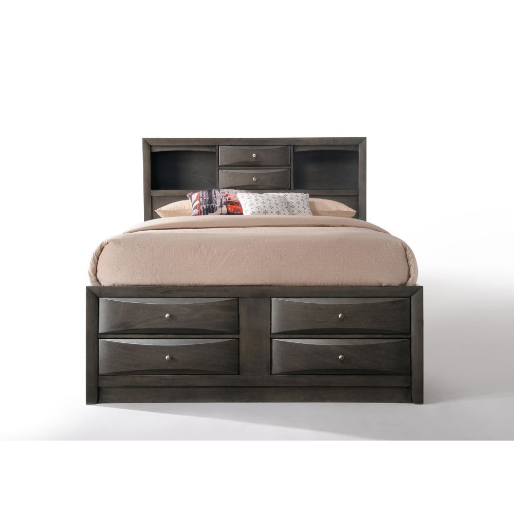 The Ireland transitional bedroom collection features multi-drawer platform bed with shaped drawer front and brushed nickel hardware. Nightstand with pull-out tray gives you convenience and creative fun life. With available finishes in espresso, black, whi