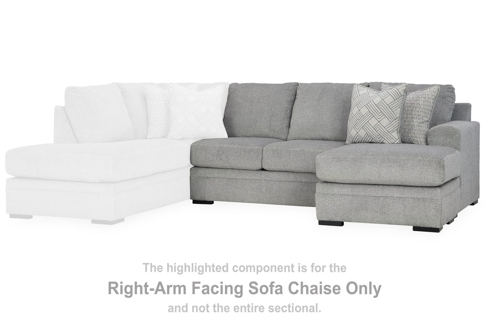 This right-arm facing sofa chaise is made with polyester upholstery. Pairs with other items in the series to make a sectional.<br><br><b>Additional Dimensions</b><br><ul><li>Arm height: 28-"</li><li>Seat depth: 45-"</li><li>Seat height: 22-"</li><li>Top o