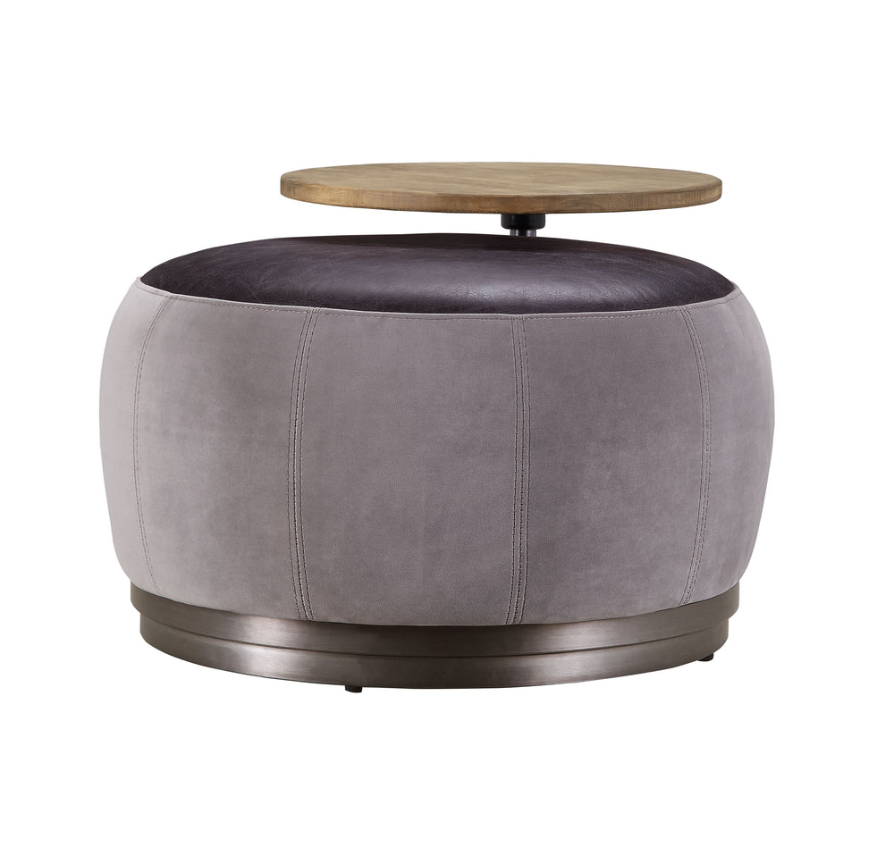 Decapree - Ottoman - Antique Slate Top Grain Leather & Gray Velvet - 26-"<br/><br/><b>Product Features</b><ul><li>Case: 1Pc/1Ctn</li><li>Finish: Antique Slate Top Grain Leather & Gray Velvet</li><li>Style: Industrial</li><li>Materials: Upholstery, Metal B