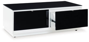  with two roomy drawers for storing essentials and a large open display shelf 