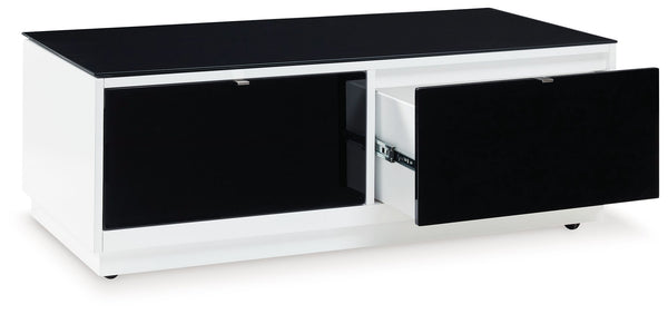  with two roomy drawers for storing essentials and a large open display shelf 
