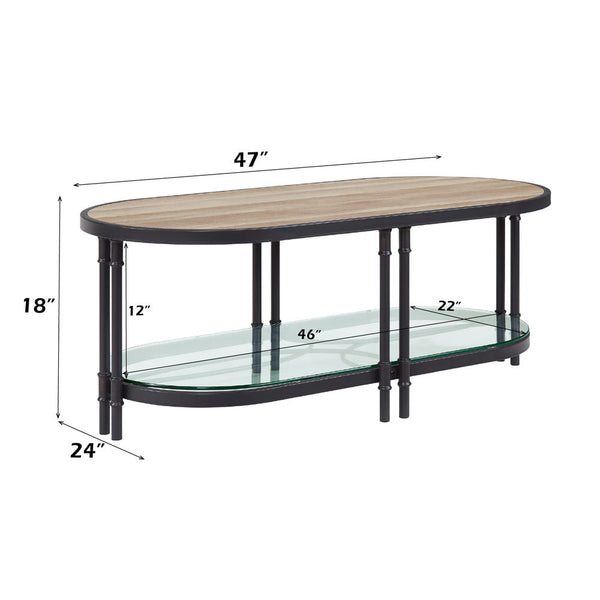 Brantley - Coffee Table - Oak & Sandy Black Finish - Metal - 18"