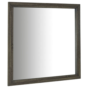 Enhance a stylish bedroom with the addition of a transitional dresser mirror. The framed design adds lightness and reflectivity, perfect for grooming rituals or selecting jewelry for the day ahead. It features a simple, clean-lined frame with a brown oak 