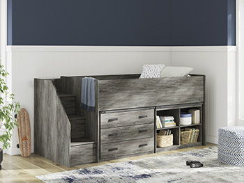 This twin loft bed is made of engineered wood (MDF/particleboard/plywood) and decorative laminate. Pairs with other items in the series to make a bed kit.<br/><br/><b>Product Features</b><ul><li>Compatible with other B4480 items, sold separately</li></ul>