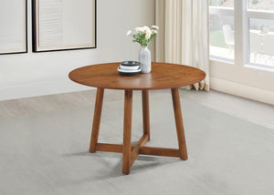  making room for a small party or solo relaxation. This beautifully designed round dining table begins with construction of walnut finish Asian hardwoods