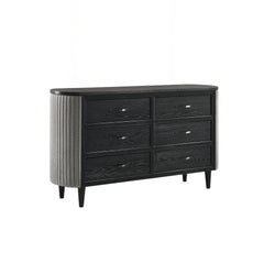 The Skyline 6-Drawer Dresser in Onyx blends modern design with functionality, making it a statement piece. Built from solid Rubberwood, engineered woods, and Ash veneers, itâ€™s sleek and durable. The Onyx Black finish with gray glazing enhances the wood 
