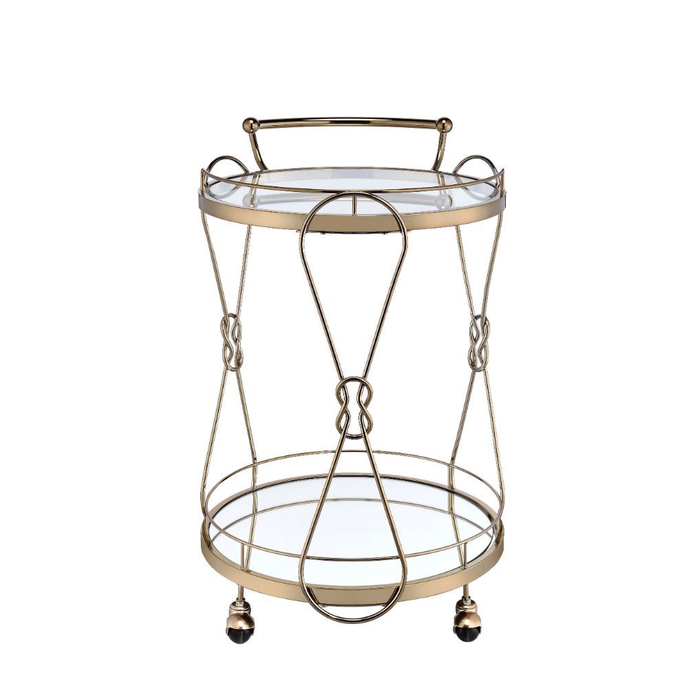 Featuring two trays and four caster wheels, this Zekera serving cart will be a great complement to add convenience and functionality to your dining area. The mirrored trays provide the perfect place for you to stock your favorite liquors while the casters