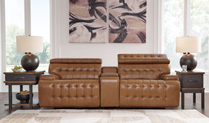Temmpton - Chocolate - 3-Piece Power Reclining Sectional Loveseat With Console