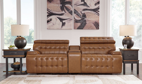 Temmpton - Chocolate - 3-Piece Power Reclining Sectional Loveseat With Console