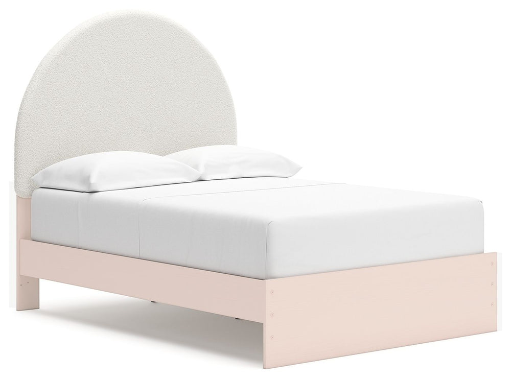 Pretty in pink. This full upholstered panel bed with storage keeps the spirit of your homeâ€™s modern aesthetic while suiting all your young oneâ€™s needs. Its cozy-cute upholstery and subtle blush finish bring a playful, charming vibe to bedtime. Made fo