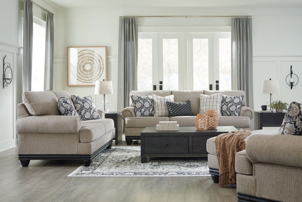 This seating package suits those searching for a fresh take on versatile style, seamlessly transitioning from casual to modern with your decor. Its flexible character comes courtesy of a chunky fabric. Matte black wood trim creates innovative contrast. A 