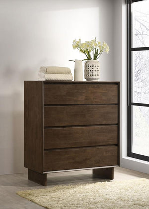  the chest is complete with a felt lined top drawer that offers protection for delicates. Its four dr