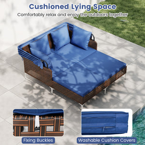 Provide a light  airy look and feel with open-weave PE rattan<br>The premium rattan also ensures fade-resistant and sun-protective durability<br>Open the canopy for shaded comfort with a premium gas strut<br>Close the canopy for sunbathing<br>Canopy secur